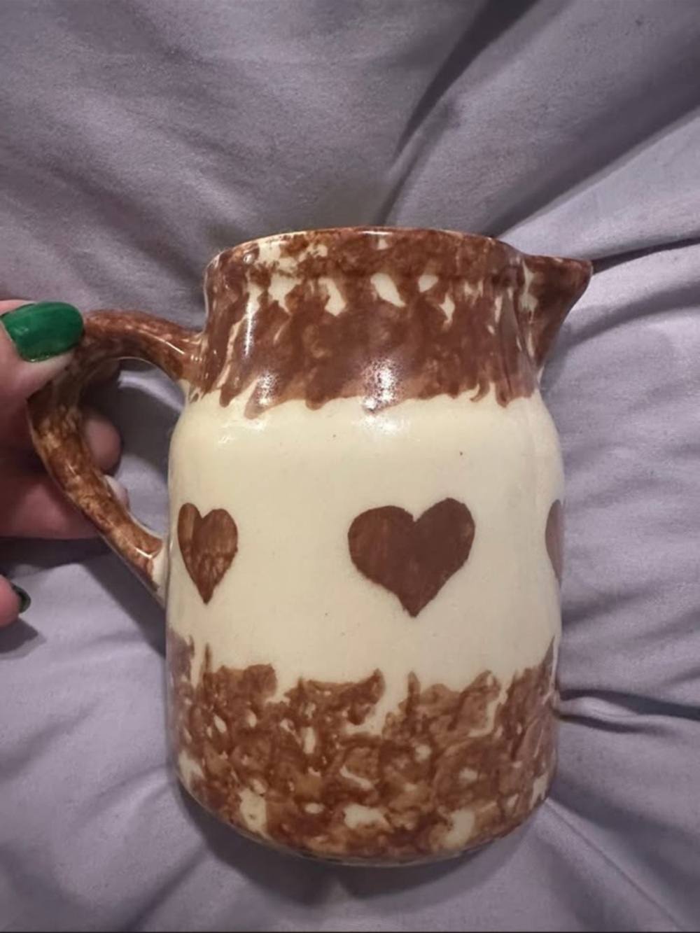 Handmade Cream and Brown Heart Ceramic Pitcher - Rustic Home Art